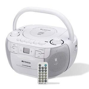 retekess tr621 cd and cassette player combo, portable boombox am fm radio, mp3 player stereo sound with remote control, usb, tf port, for family(white)