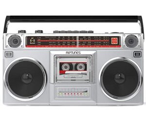 riptunes boombox radio cassette player recorder, am/fm -sw1/sw2 radio, wireless streaming, usb/micro sd slots, aux in, headphone jack, convert cassettes to usb/sd, classic 80s style retro, black