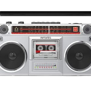 Riptunes Boombox Radio Cassette Player Recorder, AM/FM -SW1/SW2 Radio, Wireless Streaming, USB/Micro SD Slots, Aux in, Headphone Jack, Convert Cassettes to USB/SD, Classic 80s Style Retro, Black