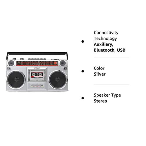 Riptunes Boombox Radio Cassette Player Recorder, AM/FM -SW1/SW2 Radio, Wireless Streaming, USB/Micro SD Slots, Aux in, Headphone Jack, Convert Cassettes to USB/SD, Classic 80s Style Retro, Black