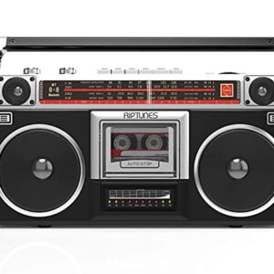 Riptunes Boombox Radio Cassette Player Recorder, AM/FM -SW1/SW2 Radio, Wireless Streaming, USB/Micro SD Slots, Aux in, Headphone Jack, Convert Cassettes to USB/SD, Classic 80s Style Retro, Black