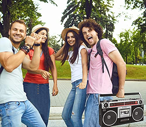 Riptunes Boombox Radio Cassette Player Recorder, AM/FM -SW1/SW2 Radio, Wireless Streaming, USB/Micro SD Slots, Aux in, Headphone Jack, Convert Cassettes to USB/SD, Classic 80s Style Retro, Black