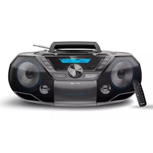 philips portable cd player boombox bluetooth with cassette all in one powerful stereo boombox cd player for home with mega bass reflex speakers, radio/usb / mp3/ aux input with backlight lcd display