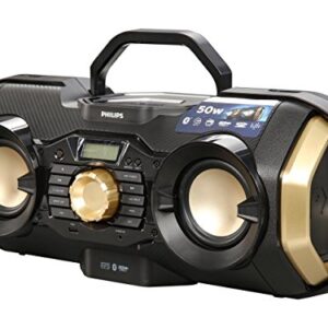 Phillips Bluetooth Boombox Speaker Rugged, Portable, Wireless Radio, USB, AUX, and CD Music Player - 50 Watt, Dynamic Bass, Digital Display, Light Up Speaker - Model PX840T 