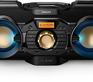 Phillips Bluetooth Boombox Speaker Rugged, Portable, Wireless Radio, USB, AUX, and CD Music Player - 50 Watt, Dynamic Bass, Digital Display, Light Up Speaker - Model PX840T 