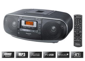 Panasonic RX-D55GC-K Boombox - High Power Portable Stereo AM/FM Radio, MP3 CD, Tape Recorder with USB & Music Port Sound with 2-Way 4-Speaker (Black)
