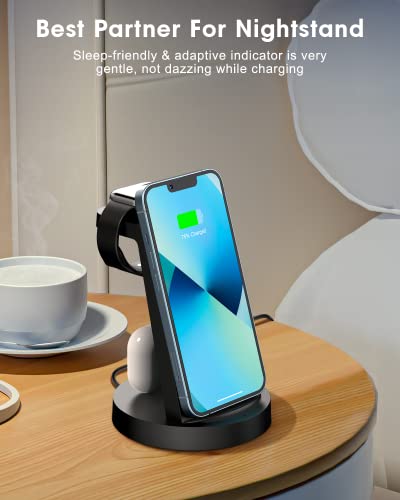 Wireless Charging Station, 3 in 1 Wireless Charger for iPhone 14/13/12/11/Pro/Max/SE/XS/XR/X/8 Plus/8, Fast Wireless Charging Stand Dock for Apple Watch Series & Airpods(with Adapter)