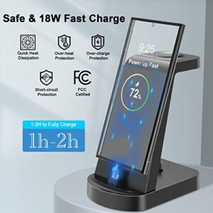 Charging Station for Samsung Multiple Devices, VCVS 3 in 1 Fast Charger Station, Wireless Charger for Samsung Galaxy Watch 5/4/3, Galaxy S23/S22/S21/S20/S10/Note20/Note10/Z Flip 4/Z Fold 4,Galaxy Buds