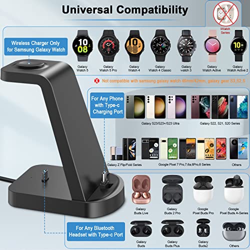 Charging Station for Samsung Multiple Devices, VCVS 3 in 1 Fast Charger Station, Wireless Charger for Samsung Galaxy Watch 5/4/3, Galaxy S23/S22/S21/S20/S10/Note20/Note10/Z Flip 4/Z Fold 4,Galaxy Buds