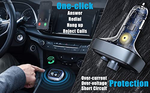 LIHAN Bluetooth Adapter for Car, Wireless FM Radio Transmitter, Handsfree Calling & Audio Receiver, MP3 Music Player, QC3.0 & Type-C PD USB Car Charger,7 Colors LED Backlit