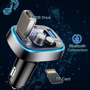 LIHAN Bluetooth Adapter for Car, Wireless FM Radio Transmitter, Handsfree Calling & Audio Receiver, MP3 Music Player, QC3.0 & Type-C PD USB Car Charger,7 Colors LED Backlit