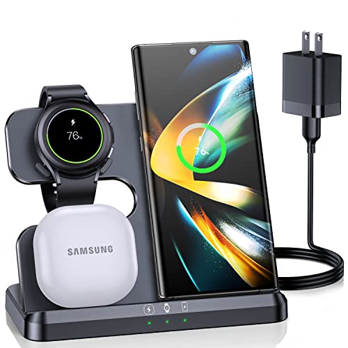 𝟮𝟬𝟮𝟯 𝗡𝗲𝘄 ZUBARR Wireless Charging Station for Samsung and Android Multiple Devices 3 in 1 Fast Charger Dock Stand for Phone Galaxy Z Flip 4/3 Z Fold S22 S20 Ultra, Galaxy Watch 5/4/3, Buds