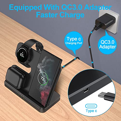 Wireless Charging Station for Samsung, SWIO 3 in 1 Fast Charger Dock for Galaxy Watch 5 Pro/5/4/3/Active 2,Galaxy S23 S22 S22+ S21 S20 Ultra FE/Note 20 10 9/ Z Flip Fold 4 3 2, Buds/2/Pro/Live