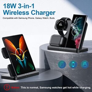 Wireless Charging Station for Samsung, SWIO 3 in 1 Fast Charger Dock for Galaxy Watch 5 Pro/5/4/3/Active 2,Galaxy S23 S22 S22+ S21 S20 Ultra FE/Note 20 10 9/ Z Flip Fold 4 3 2, Buds/2/Pro/Live