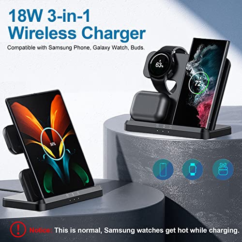 Wireless Charging Station for Samsung, SWIO 3 in 1 Fast Charger Dock for Galaxy Watch 5 Pro/5/4/3/Active 2,Galaxy S23 S22 S22+ S21 S20 Ultra FE/Note 20 10 9/ Z Flip Fold 4 3 2, Buds/2/Pro/Live