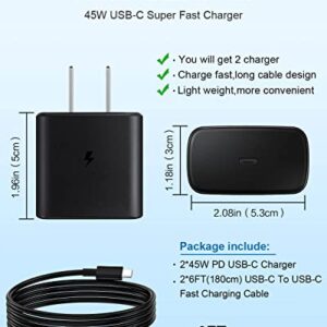 45W Samsung Charger 2 Pack Super Fast Charger Type C for Samsung Galaxy S23 Ultra Charger S22 Ultra, S23/S23+/S22/S22+/S21,Z Fold 4/Z Flip 4,Galaxy Tab S8/S8+/S7/S7+,PPS Wall Charger with 6ft Cable