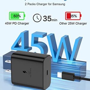 45W Samsung Charger 2 Pack Super Fast Charger Type C for Samsung Galaxy S23 Ultra Charger S22 Ultra, S23/S23+/S22/S22+/S21,Z Fold 4/Z Flip 4,Galaxy Tab S8/S8+/S7/S7+,PPS Wall Charger with 6ft Cable