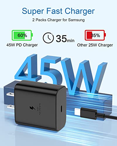 45W Samsung Charger 2 Pack Super Fast Charger Type C for Samsung Galaxy S23 Ultra Charger S22 Ultra, S23/S23+/S22/S22+/S21,Z Fold 4/Z Flip 4,Galaxy Tab S8/S8+/S7/S7+,PPS Wall Charger with 6ft Cable