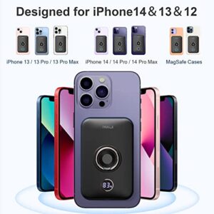 iWALK Magnetic Wireless Power Bank, 6000mAh Portable Charger with Finger Holder, Stronger Magnet Stick for Phone with Unique Mag-Suction Tech, Only Compatible with iPhone 14/13/12 Pro Max