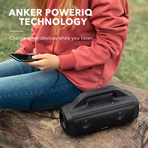 Soundcore Anker Motion Boom Outdoor Speaker with Titanium Drivers, BassUp Technology, IPX7 Waterproof, 24H Playtime, App, Built-in Handle, Portable Bluetooth Speaker for Outdoors, Camping