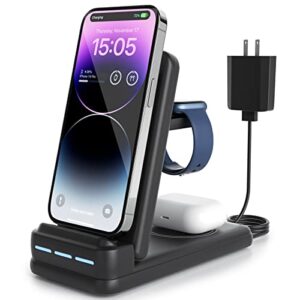 charging station for multiple devices apple – dntgvup foldable 3 in 1 wireless charger for iphone 14/13/12/pro/plus/11/xs/xr/x/8, charger stand compatible with apple watch s2-s7/se and airpods black