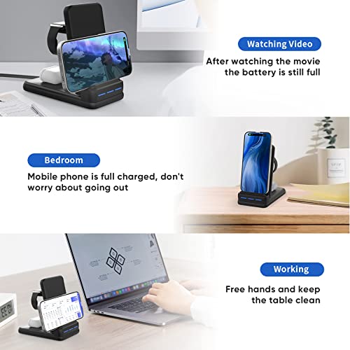 Charging Station for Multiple Devices Apple - DNTGVUP Foldable 3 in 1 Wireless Charger for iPhone 14/13/12/Pro/Plus/11/XS/XR/X/8, Charger Stand Compatible with Apple Watch S2-S7/SE and AirPods Black