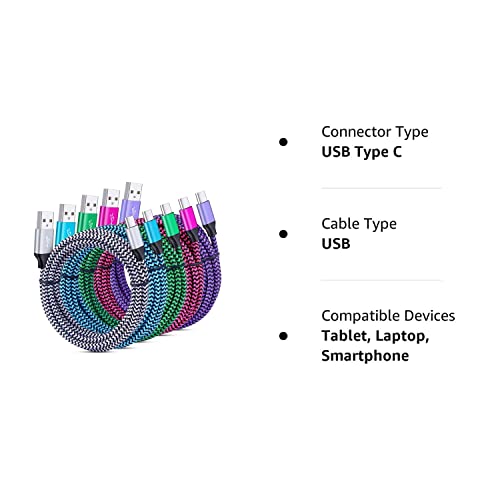 C Charger Cable Fast Charging 5Pack 6Ft Type USB C Cords Phone Charger for Android Samsung Galaxy S21 S20 Ultra S10E S10 S8 S9 Plus Note 20 10 9 8 A01 A51 A20 A50 A11 LG k51 k92 G8 V60 Moto X4 Z3 G9