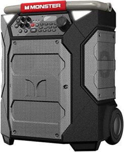 monster rockin’ roller 270 portable indoor/outdoor wireless speaker, 200 watts, up to 100 hours playtime, ipx4 water resistant, qi charger, connect to another tws speaker (slate)