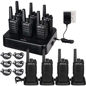 retevis rt68 walkie talkie(10 pack) with earpiece(6 pack) with 6 way multi unit charger(1 pack), two way radios rechargeable, heavy duty walkie talkies for adults, for restaurant school manufacturing