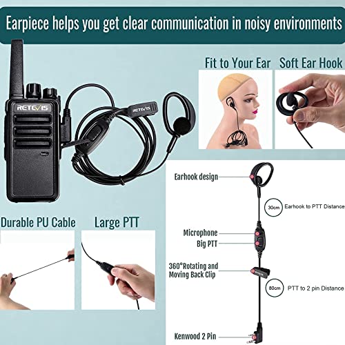 Retevis RT68 Walkie Talkie(10 Pack) with Earpiece(6 Pack) with 6 Way Multi Unit Charger(1 Pack), Two Way Radios Rechargeable, Heavy Duty Walkie Talkies for Adults, for Restaurant School Manufacturing