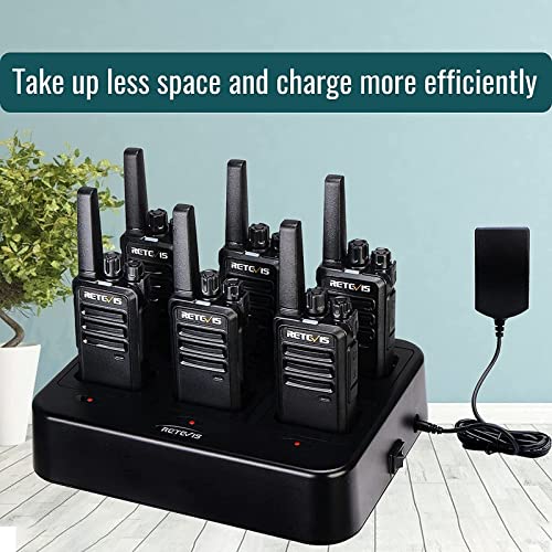 Retevis RT68 Walkie Talkie(10 Pack) with Earpiece(6 Pack) with 6 Way Multi Unit Charger(1 Pack), Two Way Radios Rechargeable, Heavy Duty Walkie Talkies for Adults, for Restaurant School Manufacturing