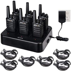 Retevis RT68 Walkie Talkie(10 Pack) with Earpiece(6 Pack) with 6 Way Multi Unit Charger(1 Pack), Two Way Radios Rechargeable, Heavy Duty Walkie Talkies for Adults, for Restaurant School Manufacturing