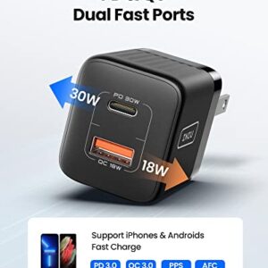 INIU 15W Fast Wireless Charging Stand+USB C Charger 30W PD QC 3.0 Dual Port Type C Charger Fast Charging Block