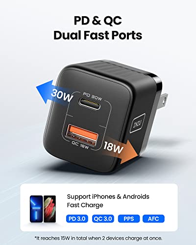 INIU 15W Fast Wireless Charging Stand+USB C Charger 30W PD QC 3.0 Dual Port Type C Charger Fast Charging Block