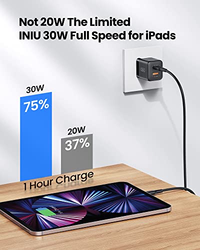 INIU 15W Fast Wireless Charging Stand+USB C Charger 30W PD QC 3.0 Dual Port Type C Charger Fast Charging Block