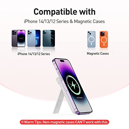 iWALK MAG-X Magnetic Wireless Power Bank with Stand, 5000mAh Portable Charger with USB-C Port & LED Display, Ergonomic Grip Design Battery Pack Compatible with iPhone 14/13/12 Series,White