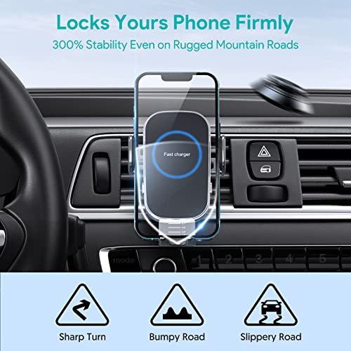 Wireless Car Charger, 15W Auto-Clamping Car Charger Mount, Air Vent Car Charging Holder for iPhone 14/14 Pro/13/13 Pro /12/12 Pro/ 11/11 Pro/Xr/Xs/X/8, Samsung S23/S22/S21(with QC 3.0 Car Charger)