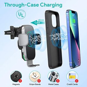 Wireless Car Charger, 15W Auto-Clamping Car Charger Mount, Air Vent Car Charging Holder for iPhone 14/14 Pro/13/13 Pro /12/12 Pro/ 11/11 Pro/Xr/Xs/X/8, Samsung S23/S22/S21(with QC 3.0 Car Charger)