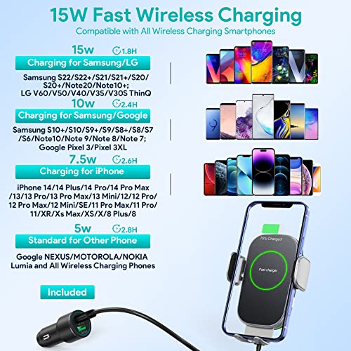 Wireless Car Charger, 15W Auto-Clamping Car Charger Mount, Air Vent Car Charging Holder for iPhone 14/14 Pro/13/13 Pro /12/12 Pro/ 11/11 Pro/Xr/Xs/X/8, Samsung S23/S22/S21(with QC 3.0 Car Charger)