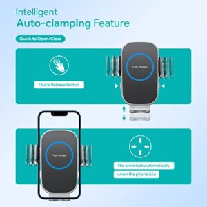 Wireless Car Charger, 15W Auto-Clamping Car Charger Mount, Air Vent Car Charging Holder for iPhone 14/14 Pro/13/13 Pro /12/12 Pro/ 11/11 Pro/Xr/Xs/X/8, Samsung S23/S22/S21(with QC 3.0 Car Charger)