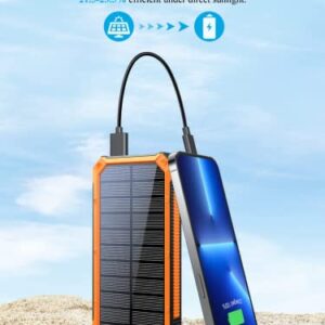 Power-Bank-Solar-Charger - 36000mAh Solar Power Bank, PD 20W Quick Charge,Drop-Proof Waterproof Dustproof Built-in LED Flashlight for iPhone, Tablet, Samsung and More USB Device(Orange)