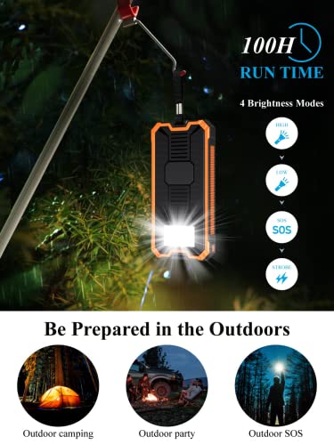 Power-Bank-Solar-Charger - 36000mAh Solar Power Bank, PD 20W Quick Charge,Drop-Proof Waterproof Dustproof Built-in LED Flashlight for iPhone, Tablet, Samsung and More USB Device(Orange)