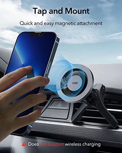 ESR Magnetic Car Mount (HaloLock), Compatible with MagSafe Car Mount, Magnetic Phone Holder for Car, Air Vent Mount for iPhone 14/13/12 Series, Car Accessories, Charging Not Supported, Metallic Grey