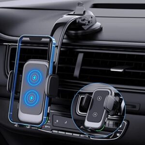 wireless car charger, tenpoform 15w qi fast charging double coil charging auto clamping phone mount air vent dashboard phone holder for wireless charging phones like iphone, samsung, google, lg, etc