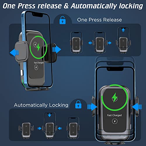 Wireless Car Charger, Tenpoform 15W Qi Fast Charging Double Coil Charging Auto Clamping Phone Mount Air Vent Dashboard Phone Holder for Wireless Charging Phones Like iPhone, Samsung, Google, LG, etc