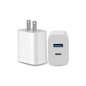 usb c wall charger,nasrein pd fast charger 20w 2pack dual port usb a usb c 2port pd3.0 type c charging box brick plug block cube for ipad,iphone 13/12/11/se,sumsung galaxy,airpods,android cell phones