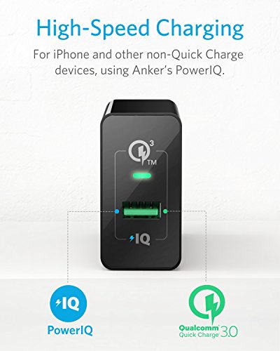 Quick Charge 3.0, Anker 18W 3Amp USB Wall Charger (Quick Charge 2.0 Compatible) Powerport+ 1 for Anker Wireless Charger, Galaxy S10e/S10/S9/S8/Plus, Note 9/8, LG V40/V30+, iPhone, iPad and More