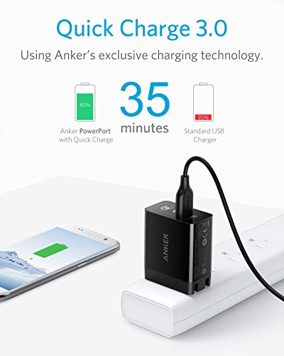 Quick Charge 3.0, Anker 18W 3Amp USB Wall Charger (Quick Charge 2.0 Compatible) Powerport+ 1 for Anker Wireless Charger, Galaxy S10e/S10/S9/S8/Plus, Note 9/8, LG V40/V30+, iPhone, iPad and More