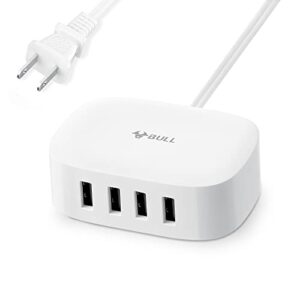 bull usb charging station, 4 in 1 usb charger with 6ft extension cord, usb multiport charger for apple iphone, samsung, tablet, cruise ship, travel, home, office, ul listed