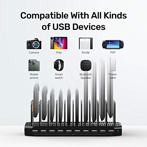 Unitek USB Charging Station, 10 USB Fast Ports Charge Docking Station and Adjustable Dividers, Multi Device Charger Organizer Compatible with iPad, iPhone, Tablet and Cell Phone